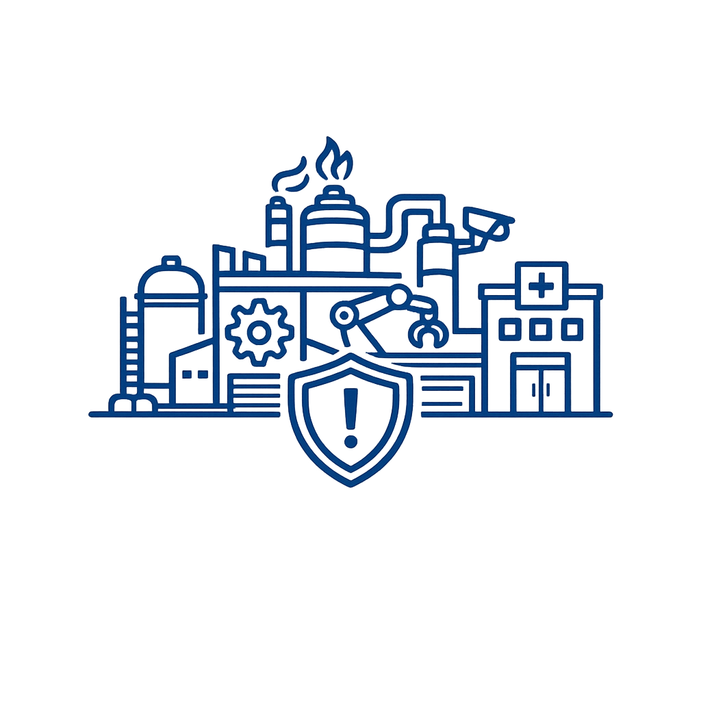Sensitive manufacturing facilities depicted in simplistic blue graphic