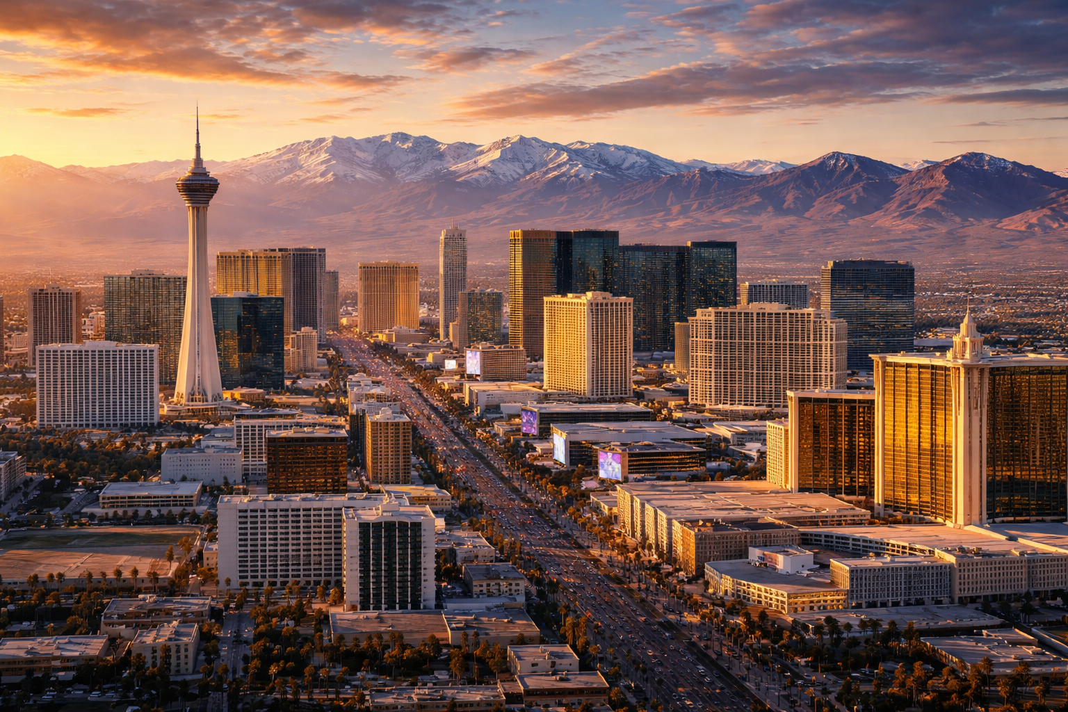 Nevada Golden Hour Skyline with mountain range in the back